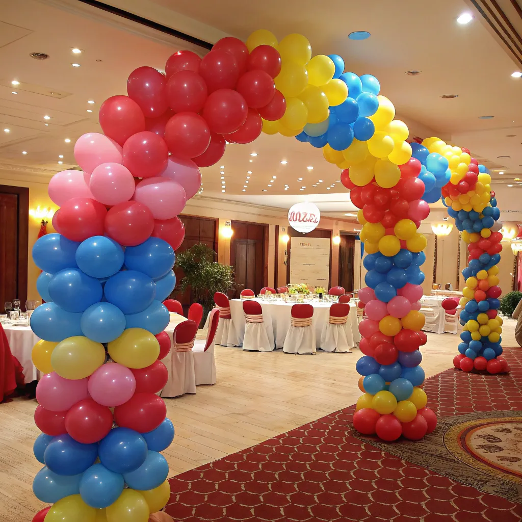 Colorful balloon decorations at a party venue